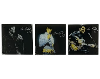 Vintage Collectible Elvis Presley Glass Drink Coasters Set Of 3