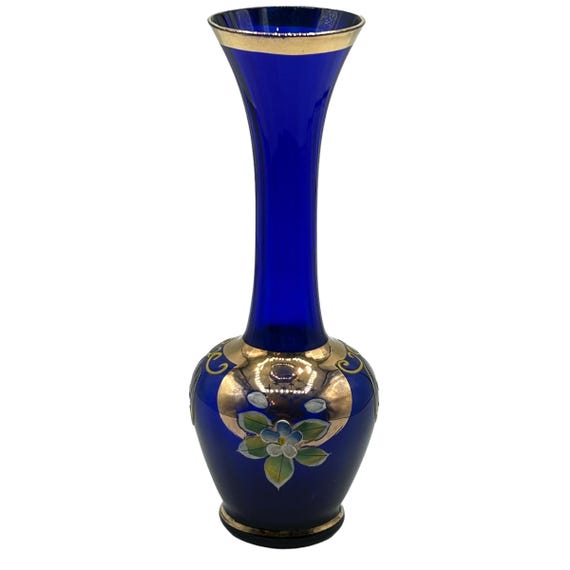 A Blue Bohemian Hand Painted & Gilded Glass Box A Blue Bohemian Hand Painted & Gilded Glass Box