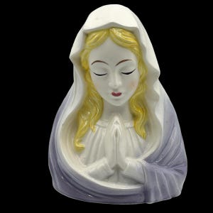 Beautiful Vintage Relpo Praying Mother Mary Madonna Ceramic Planter 8"