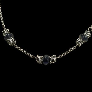 Artisan Sterling Silver Blue Glass Bead Chain Necklace