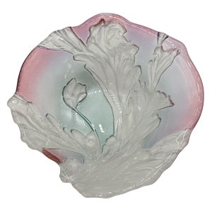 Vintage Art Glass Bowl Artesia Nouveau By Savoir Vivre Frosted Pink Green Luster
