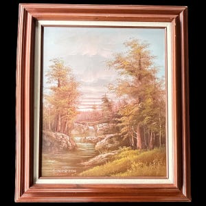 Vintage Framed Forest River Landscape Oil Painting Original By C Norton 27x31”