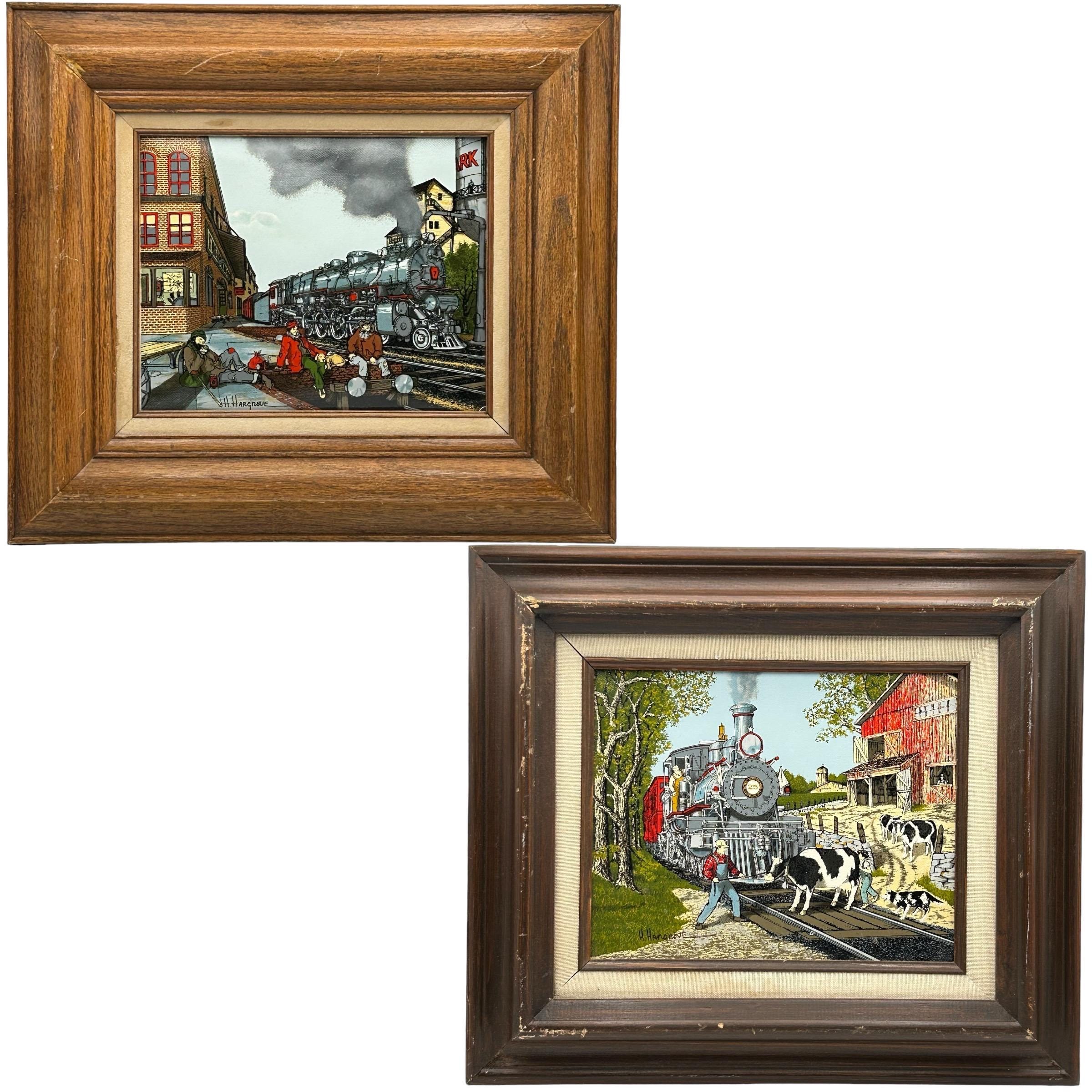 H HARGROVE Oil Paintings on Canvas Cows Trains Hobos Artist
