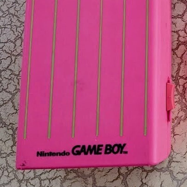 OEM Nintendo Gameboy Hard Plastic Shell Carrying and Travel Case Very Rare Neon Hot Pink Case with Neon Hot Green Stripes WORKING and NICE!