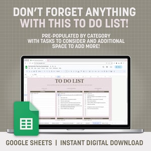 K&ouml;nnte beinhalten: Eine Google Sheets-Tabelle mit einem rosa-wei&szlig;en Farbschema. Die Tabelle tr&auml;gt den Titel "Bachelorette Planning Spreadsheet" und hat einen Abschnitt "To Do List" mit Aufgaben, die nach dem Zeitpunkt vor dem Ereignis geordnet sind. Die Tabelle ist mit Aufgaben gef&uuml;llt, die zu ber&uuml;cksichtigen sind, und es gibt zus&auml;tzlichen Platz, um weitere Aufgaben hinzuzuf&uuml;gen.