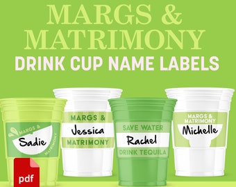 Margs & Matrimony Getränkeetiketten: Junggesellinnenabschied Namensschilder (Digitaler Download)
