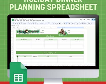 Festlicher Abendessenplaner: Google Sheets, Menu & Rezept Tracker (Digitaler Download)