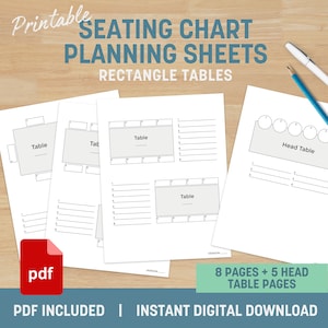 Rectangle Table Seating Chart Planning Sheets (Printable & Instant Download)