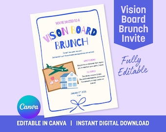 Vision Board Party Einladung, 2026 Vision Board Brunch, anpassbar in Canva, Action Board, Manifestation Night, Neujahrsplanung