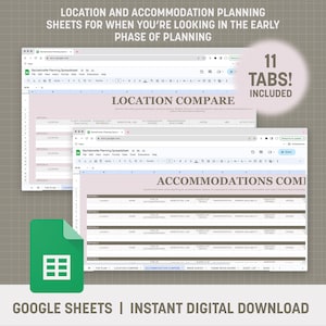 K&ouml;nnte beinhalten: Eine Google Sheets-Spreadsheet-Vorlage zur Planung eines Junggesellinnenabschieds. Die Tabellenkalkulation enth&auml;lt 11 Registerkarten, darunter "Der Plan", "Standortvergleich", "Unterkunftsvergleich", "Braut-Umfrage", "Stimmungsboard", "G&auml;steliste", "Budget" und mehr. Die Tabellenkalkulation soll bei der Planung des Ortes, der Unterkunft, des Transports, der Aktivit&auml;ten und anderer Details des Junggesellinnenabschieds helfen.
