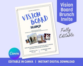 Vision Board Party Einladung, 2026 Vision Board Brunch, anpassbar in Canva, Action Board, Manifestation Night, Neujahrsplanung