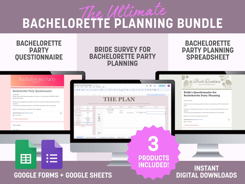 Ultimate Bachelorette Bash Organizer: Google Sheets &amp; Forms, Bride ...