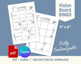 Vision Board Party Bingo, 2026 Vision Board Brunch, anpassbar in Canva, Action Board, Manifestation Night, Neujahrsplanung, Bingokarte