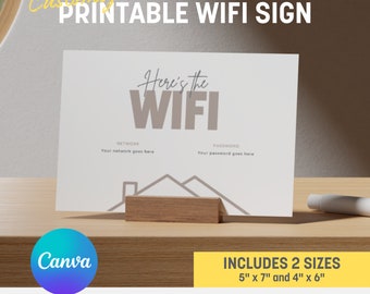 Bewerkbare sjabloon voor wifi-wachtwoordteken: afdrukbare gasttoegang (digitale download)