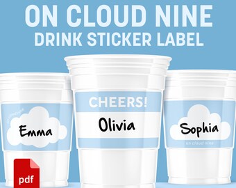 On Cloud Nine Party Cup Namen Tags: DIY druckbare Aufkleber Etiketten (digitaler Download)