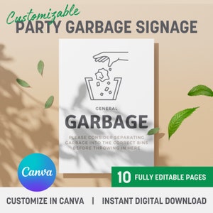 Party Recycling and Garbage Signs, Customizable and Printable - Outdoor BBQ Signage, AirBNB Signage, Trash Party Sign