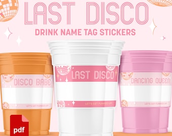 Letzte Disco Drink Namensschilder: Junggesellinnenabschied Dekor (DIY Printable)