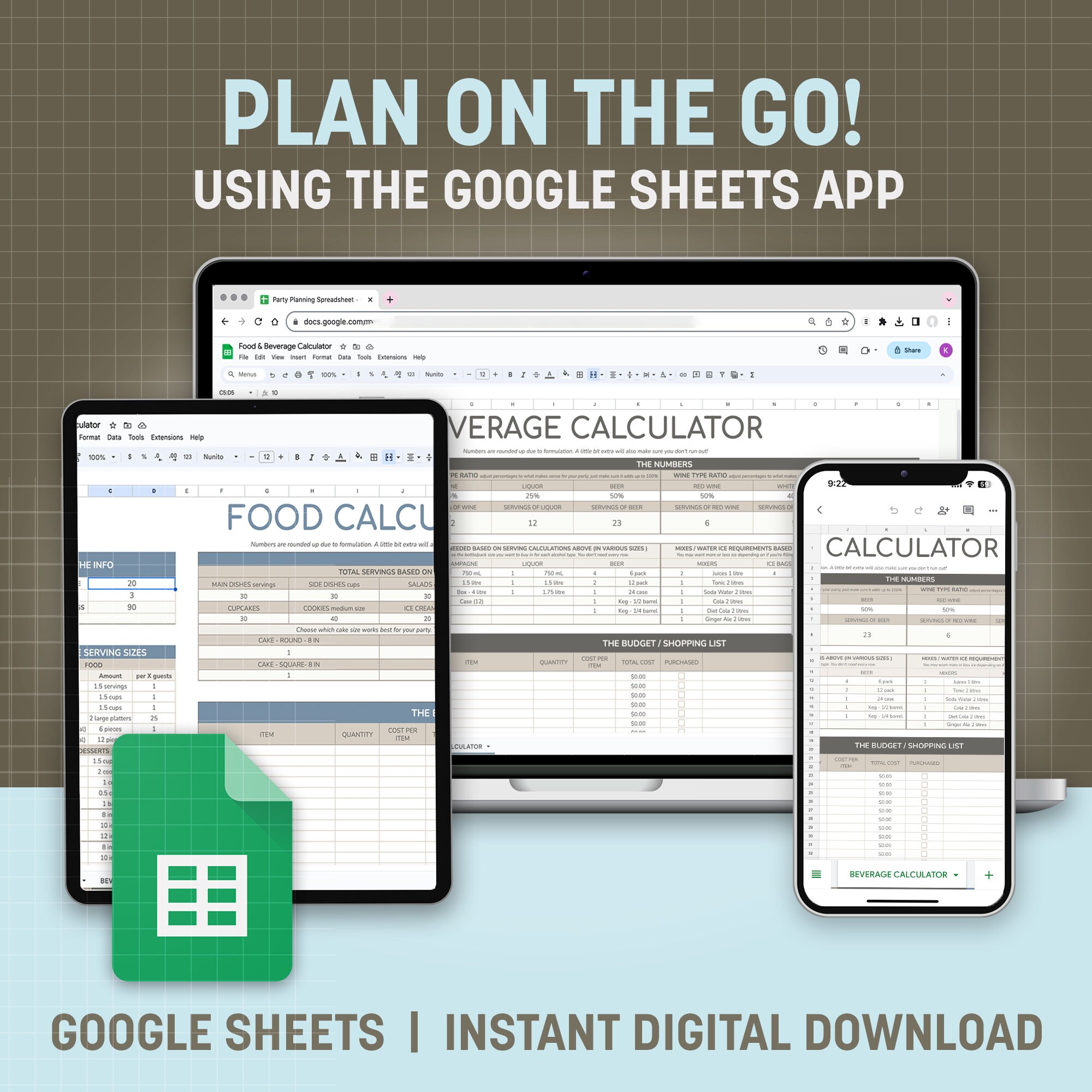 Food & Beverage Calculator Digital Download for Stressfree Party