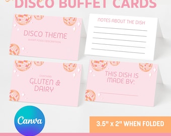 Bearbeitbare Disco-Buffetkarten: Lebensmitteletikettvorlage (Digitaler Download)
