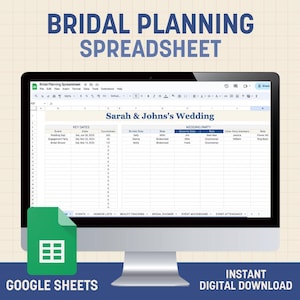 Bridal Planning Spreadsheet, Wedding Planner, Maid Of Honor for Google Sheets, Bridal Shower planning, Wedding Checklist, Beauty Tracking