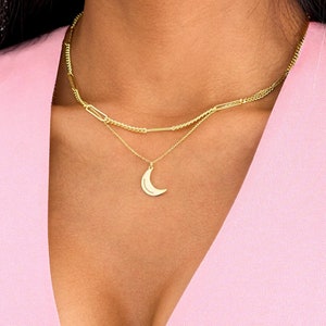 925 Silver Crescent Moon Necklace, Gold Moon Necklace, Half Moon, Moon Phase Necklace, Crescent Moon Pendant, Everyday Necklaces for Mom