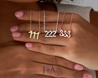 Angel Number Necklace, 111, 222, 333, 444, 555, 666, 777, 888, 999 Necklace, 14K Gold Lucky Number Necklace, Angel Numbers Jewelry Gift