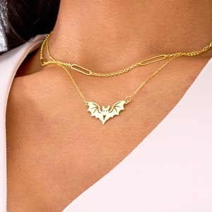 Gold Bat Necklace for Halloween, Bat Pendant, Bat Charm, Bat Jewelry for Women | Halloween Bat Wings Necklace for Her, Spooky Halloween Gift
