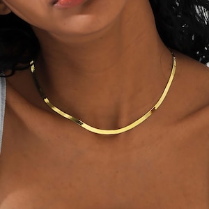 14K Gold Herringbone Chain Necklace - Gold Herringbone Necklace - 925 Silver Snake Chain - Everyday Necklace - Herringbone Chain for Women
