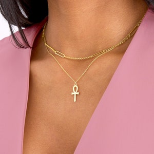 14K Gold Ankh Necklace, Egyptian Ankh Cross Necklace Women, Silver Ankh Pendant, Tiny Ankh Jewelry, Protection Cross Necklace, Gifts for Her