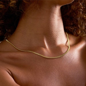 14K Solid Gold Curb Chain Necklace - Thick Curb Link Chain - Tight Curb Chain Solid Gold 14K - Chunky Chain Necklace - 3mm Cuban Chain Gift