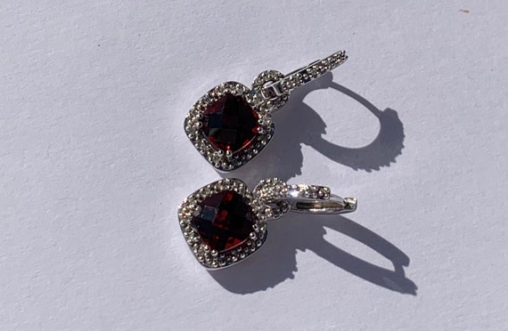 Vintage Garnet and Diamond Drop Earrings 10k - image 6