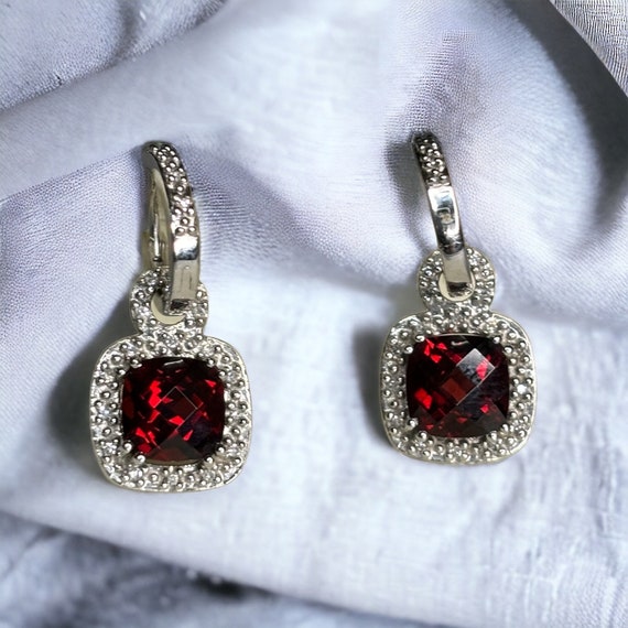 Vintage Garnet and Diamond Drop Earrings 10k - image 1