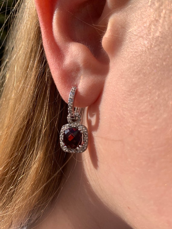 Vintage Garnet and Diamond Drop Earrings 10k - image 2