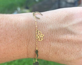 Pulseira de berloques vintage em ouro 14K