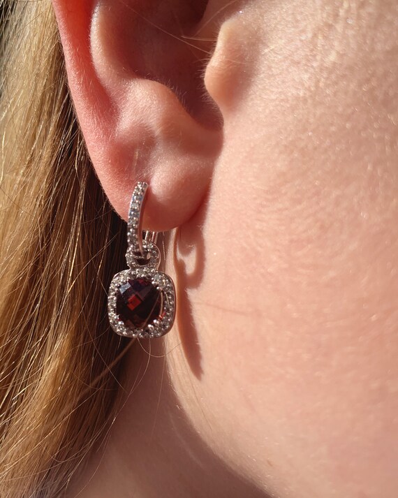 Vintage Garnet and Diamond Drop Earrings 10k - image 5