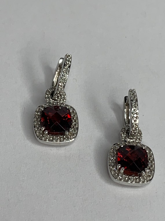 Vintage Garnet and Diamond Drop Earrings 10k - image 8
