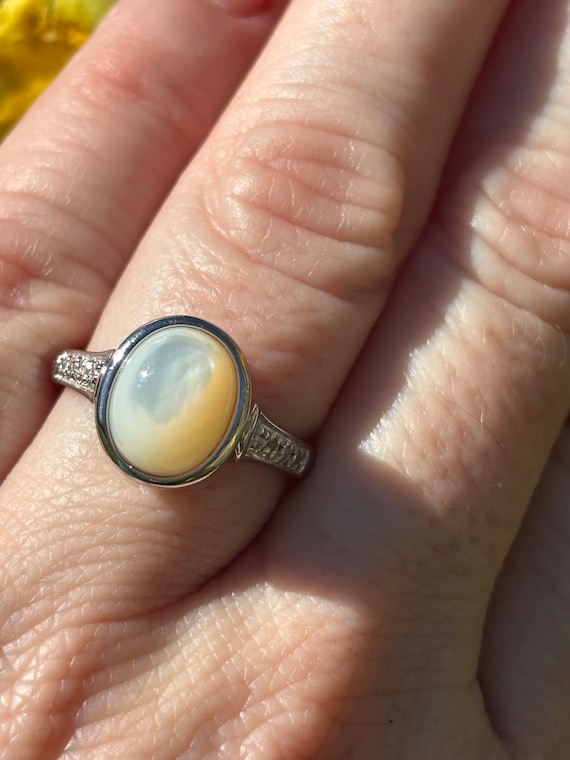 Vintage Cabochon Mother of Pearl and Diamond Ring. - image 1