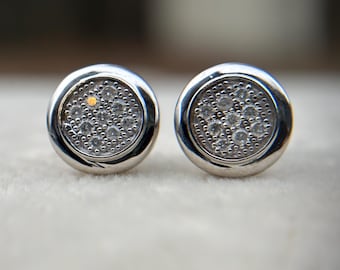 Pendientes vintage de diamantes naturales pavé redondos