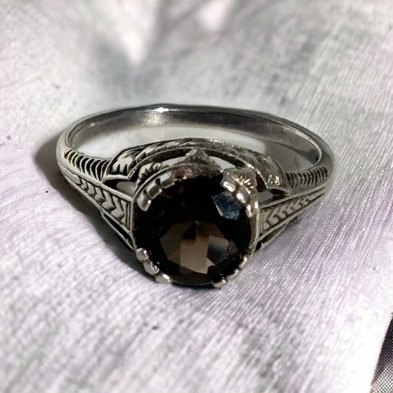 Sterling Art Deco Smoky Topaz Vintage Ring