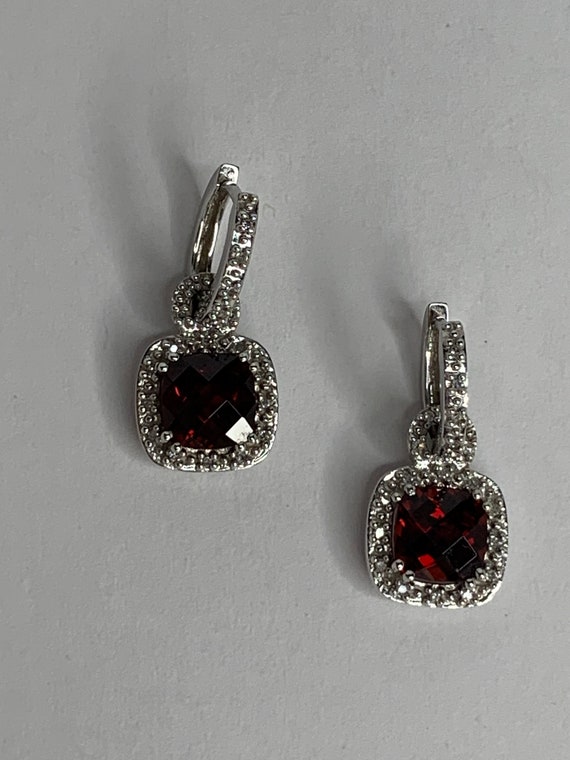 Vintage Garnet and Diamond Drop Earrings 10k - image 7