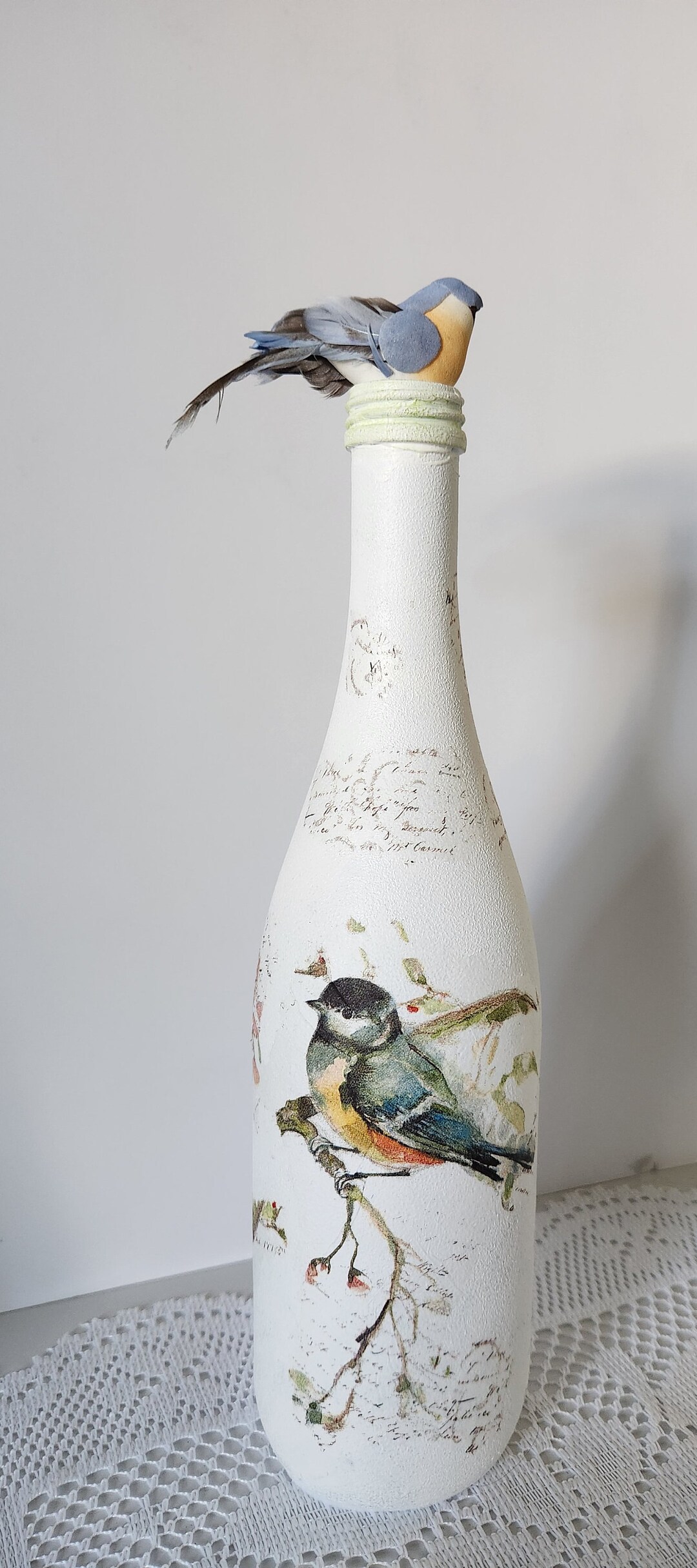 Bottle Decoupage Glass, Gift, Handmade , Bird , Springs - Etsy