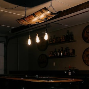 Prairie Sunset Light Fixture | Rustic Ceiling Lights | Wood Chandelier | Whiskey barrel pendant light  | Farmhouse Lighting