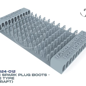 以下が含まれることがあります： ライトグレーの1/24スケールモデルのスパークプラグブーツ、45度タイプ。製品には「STL-MKU-024-012」のラベルが付いており、100個が含まれています。画像には「g-scale」のロゴも表示されています。