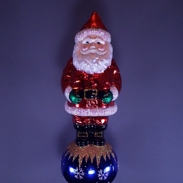 Old World Christmas "Santa Tree Topper" Hand-painted Glass Tree Topper