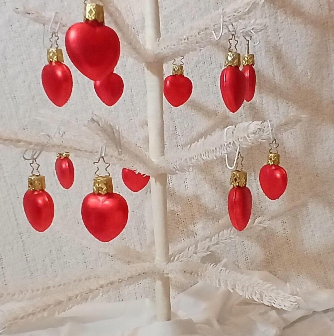 Vintage Inge Glas Red Heart Ornaments - Set of 12, Made in Germany