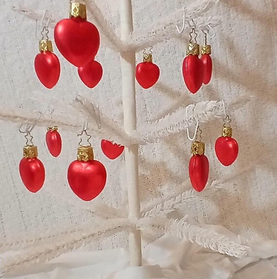 Vintage Inge Glas Red Heart Ornaments - Set of 12, Made in Germany