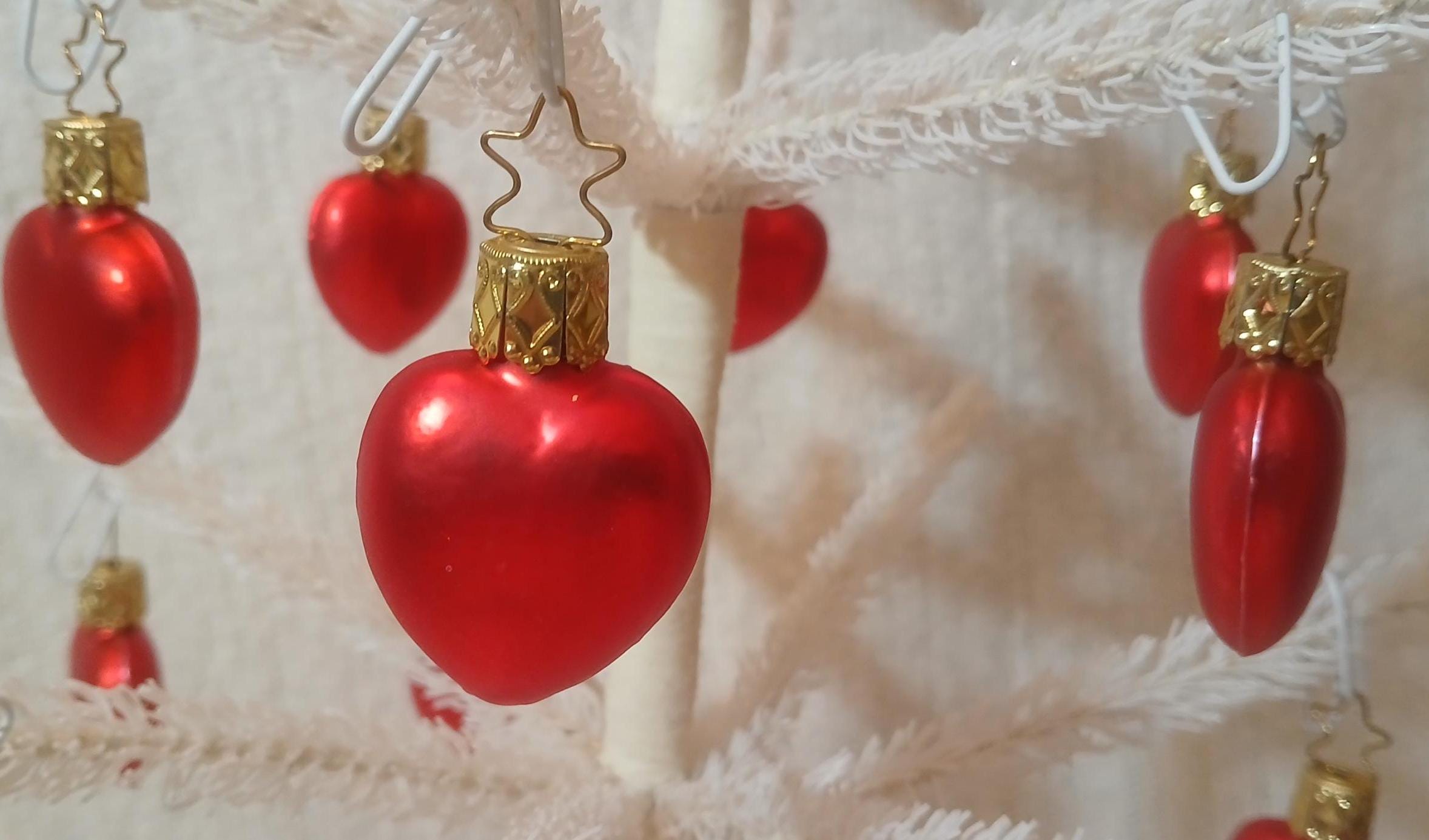 Vintage Inge Glas Red Heart Ornaments - Set of 12, Made in Germany