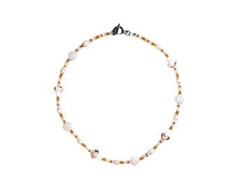 Collier fantaisie féerique, champignon, fée, fantaisiste, rose