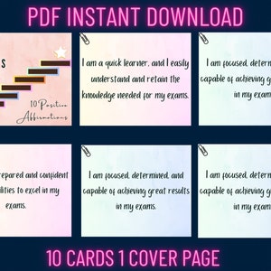 10 cartes d'affirmation de réussite aux examens - Téléchargement instantané pour la motivation, la confiance et la réalisation des objectifs académiques