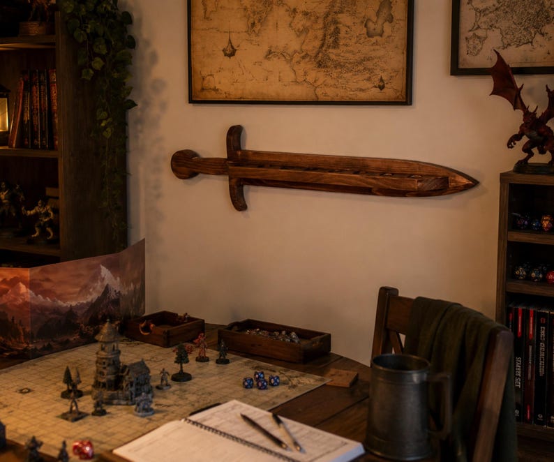 Sword Shaped Miniature Shelf, DND Mini Display, TTRPG Character Shrine, Fantasy Gamer Decor, Dungeon Master Gift image 11